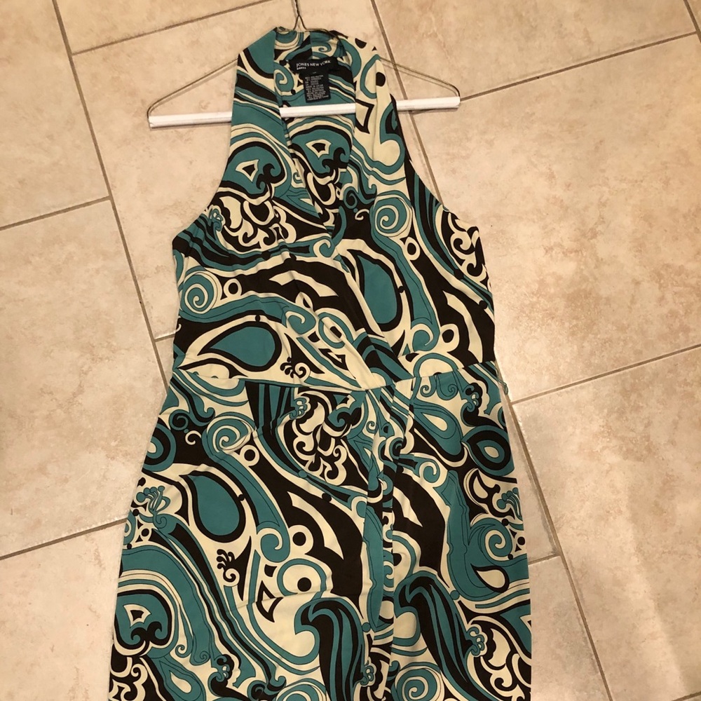 NWOT JONES NEW YORK GREEN/BROWN/TAN HALTER DRESS